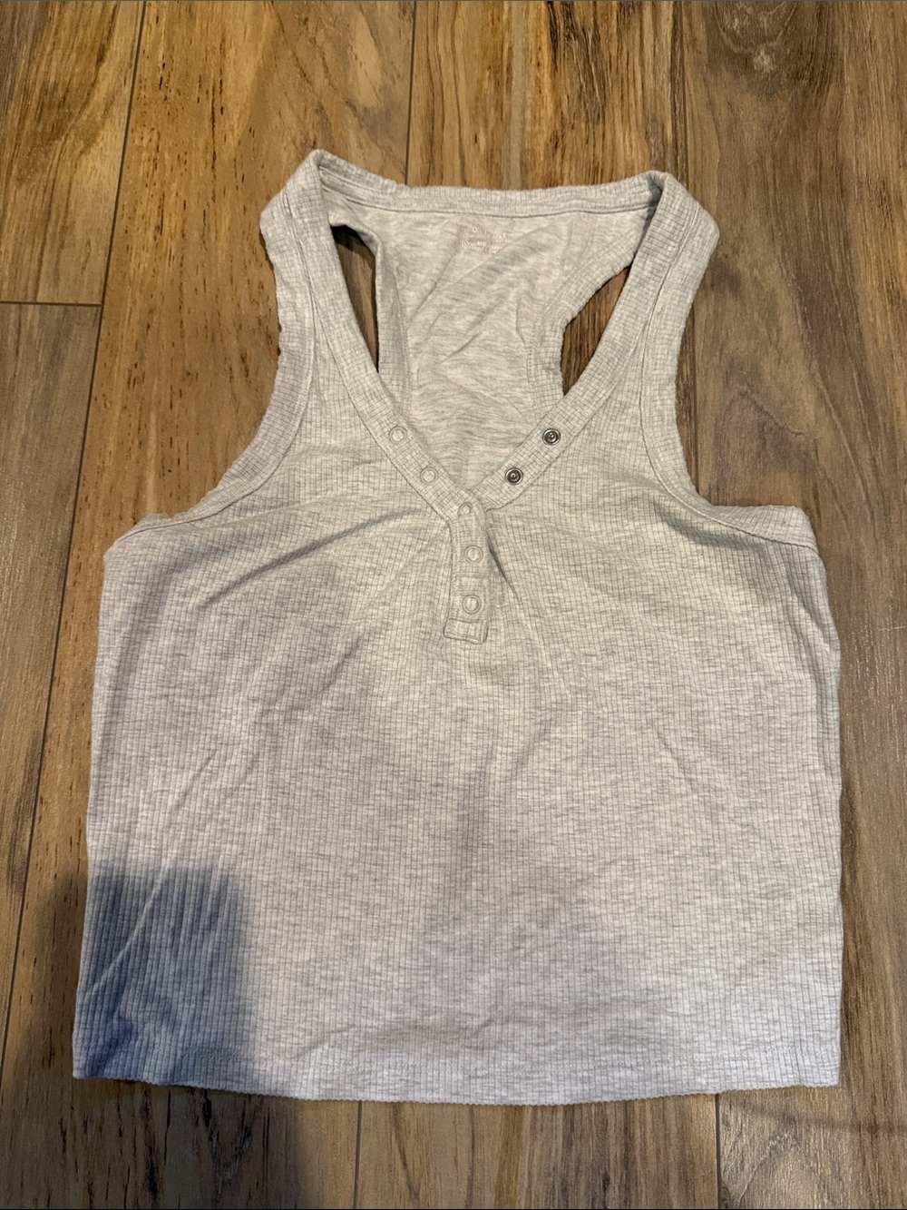 Ribbed Henley Racerback Tank Top - Light Gray